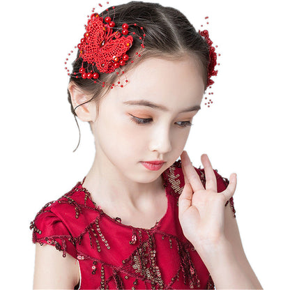 Cute Children's Fabric Lace Butterfly Pearl Headpiece