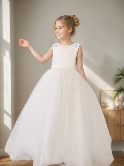 Ball-Gown/Princess 3d Flower Tulle Floor-length Ivory Flower Girl Dress