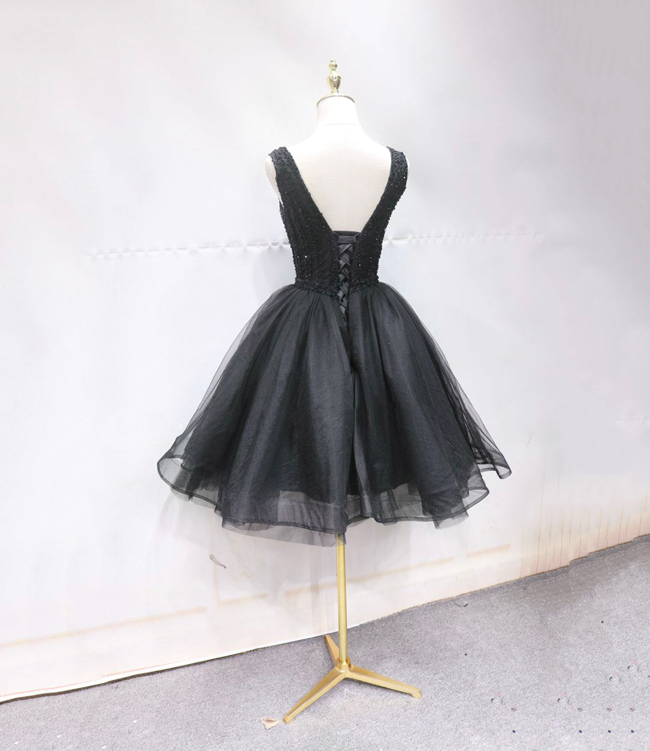 Black v neck beads short prom dress homecoming dress  10247