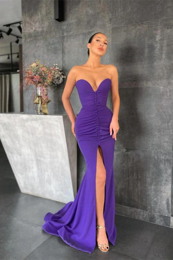 edgynewlook Purple Sweetheart Sleeveless Prom Dress Mermaid With Split