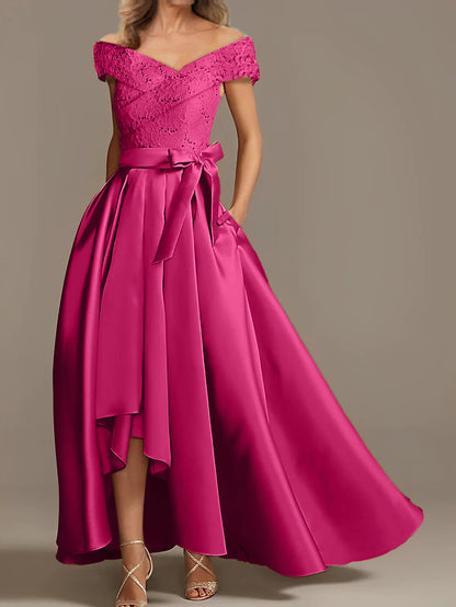 A-Line/Princess Off-the-Shoulder Asymmetrical Mother of the Bride Dresses with Ruffles