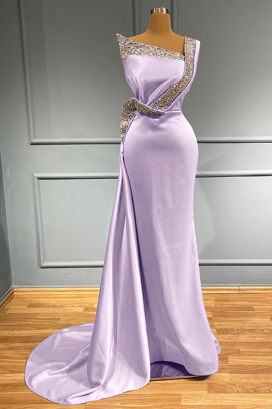 Light Blue One-Shoulder Sleeveless Long Beads Mermaid Prom Dress With Ruffles ED0076