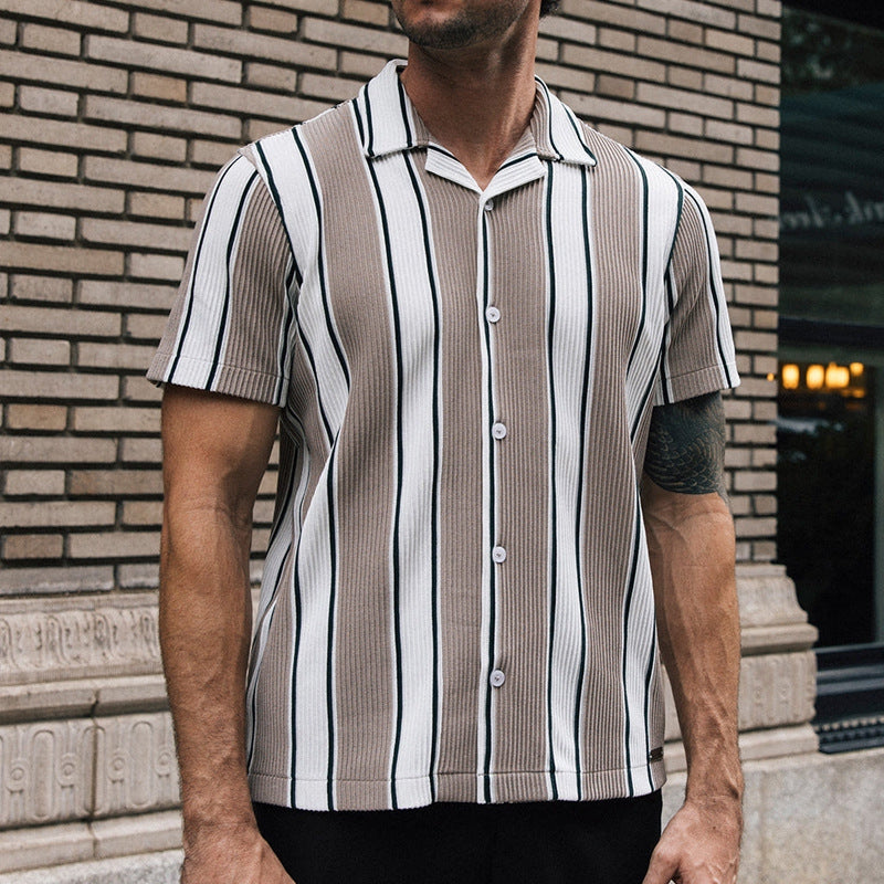 Men's Loose Short Sleeves Casual Striped Shirt