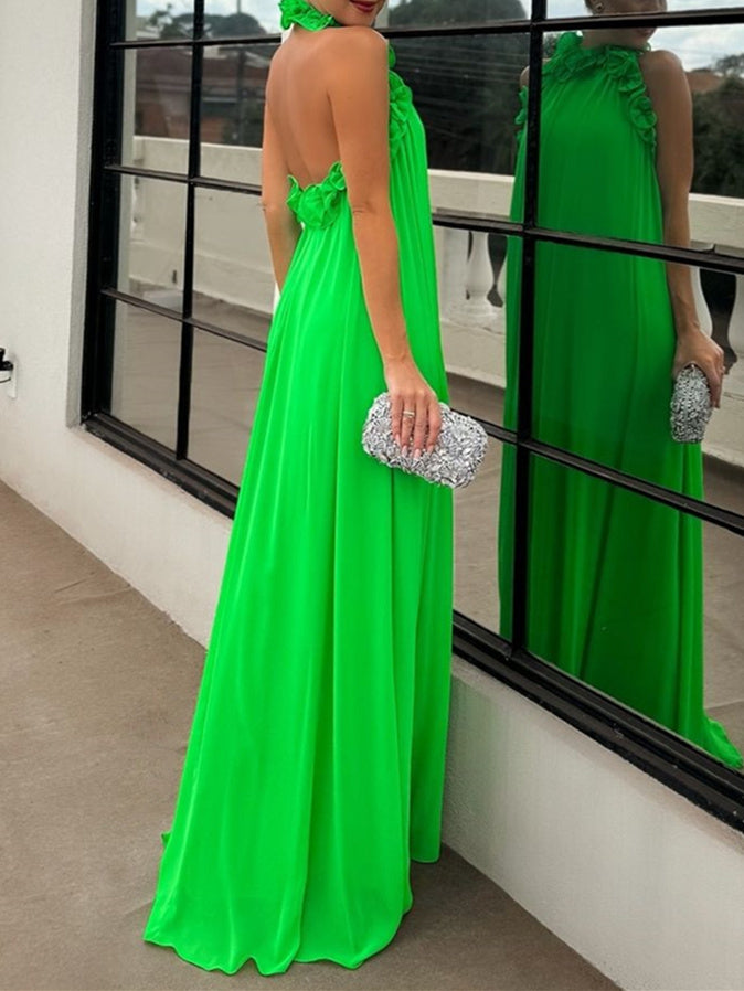 A-Line/Princess High Neck Sleeveless Floor-Length Pure Color Evening Dresses