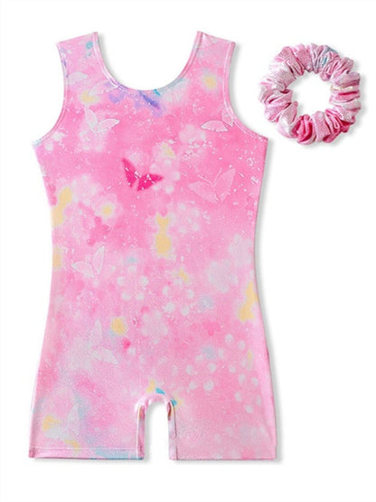 Kids' Dancewear Gymnastics Printing Splicing Round Sleeveless Girls' Performance Polyester