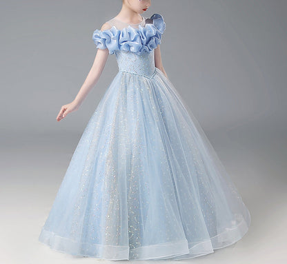 Floor Length A-Line/Princess Off-the-Should Flower Girl Party Dress with Beadings