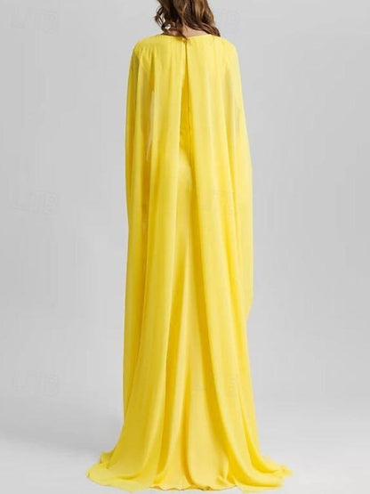 Sheath/Column Floor Length Sleeveless V Neck Wedding Guest Dresses  Stretch Chiffon with Shawl