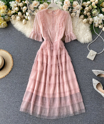 Cute tulle lace A line dress fashion girl dress  1061