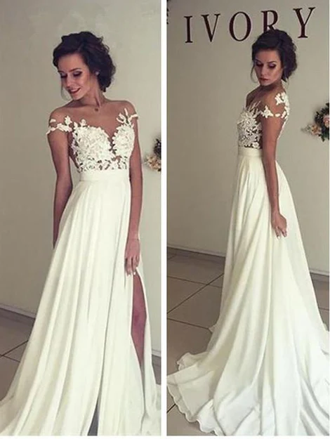 Sexy Chiffon Wedding Dress Slit Skirt, Bridal Gown ,Dresses For Brides gh1055