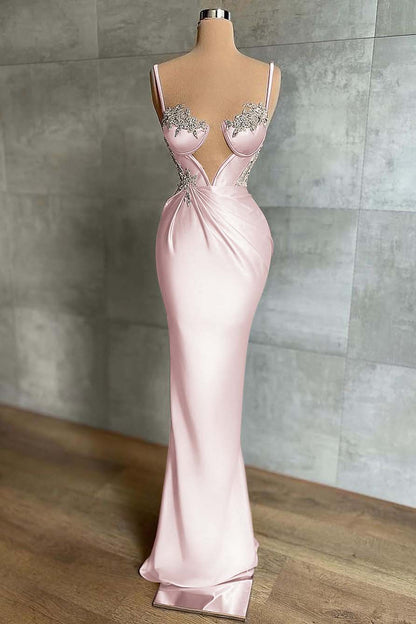 edgynewlook Pink Spaghetti-Strap Mermaid Prom Dress Sleeveless