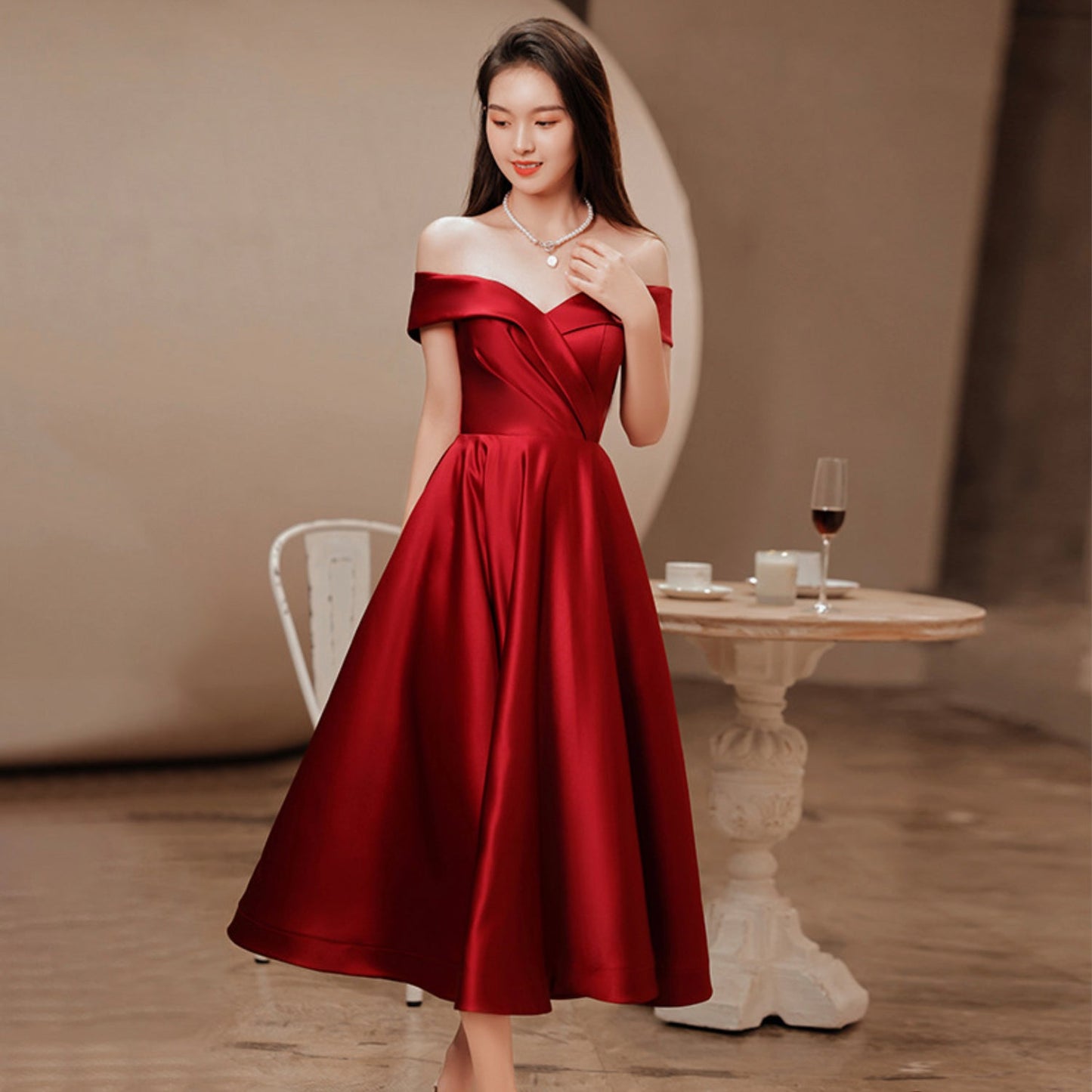 Burgundy satin short prom dress homecoming dress  10000