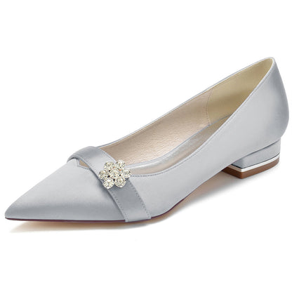 Women's Wedding Shoes Pointed Toe Low Heel Bridal Shoes with Crystals Flower