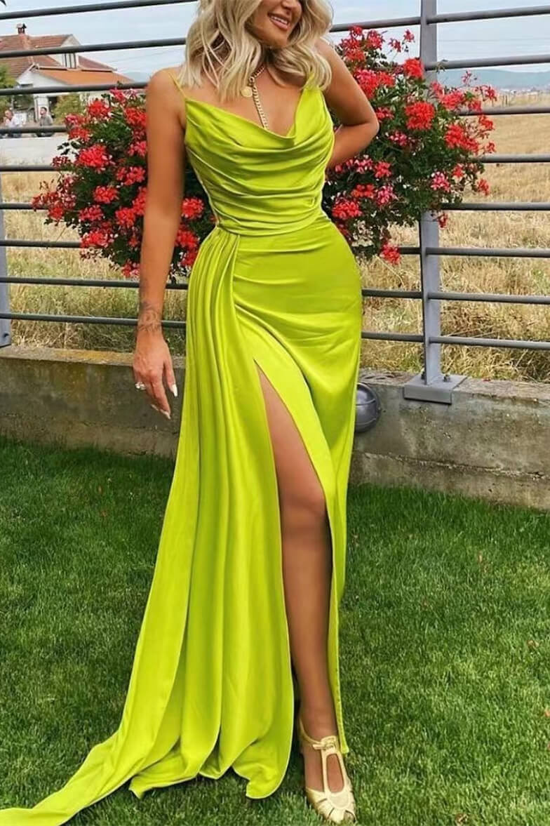 Green Spaghetti-Straps Mermaid Prom Dress With Split ED0091