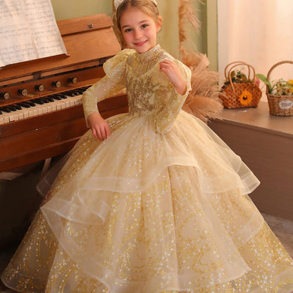 Long Sleeves A-Line/Princess Floor Length Girl Party Dress with Rhinestone Appliques