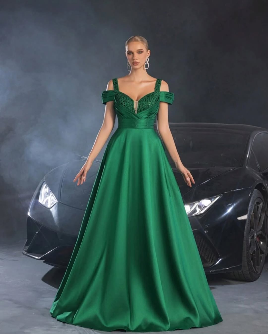 Green Sequins Wide Shoulder Straps Prom Dress ZT0343