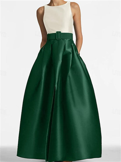 A-Line/Princess Scoop Sleeveless Floor-Length Evening Dresses with Belt