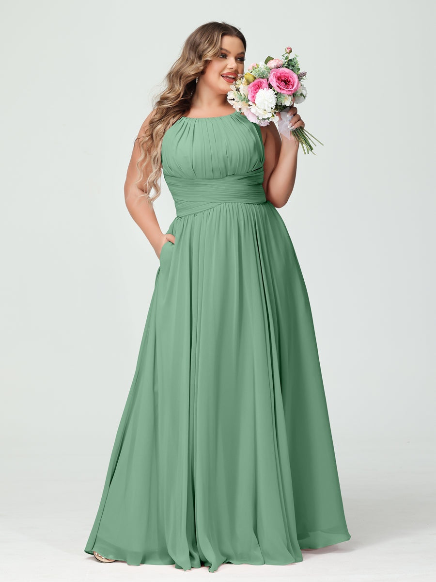 A-Line/Princess Spaghetti Straps Sleeveless Plus Size Bridesmaid Dresses with Pockets