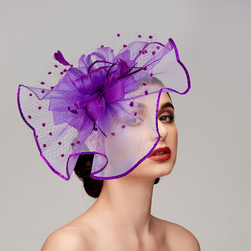 Elegant Retro Melbourne Hat Fascinators Headpiece with Feather & Flower