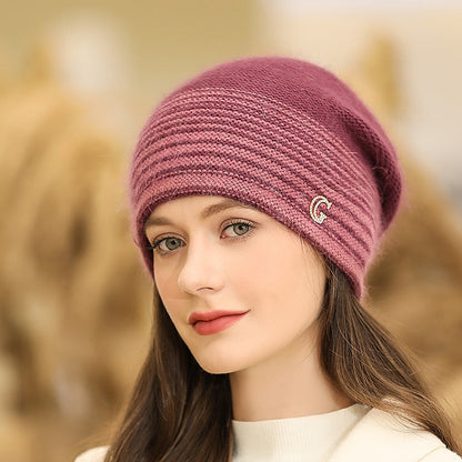 Women's Slouchy Portable Windproof Comfort Outdoor Home Daily Knit Stripe Letter Hat