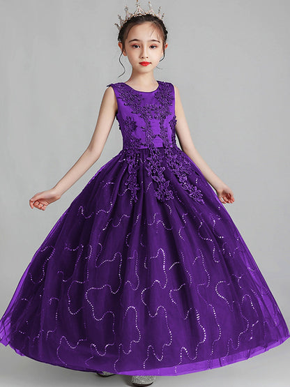 A-Line/Princess Scoop Neck Sleeveless Tulle Flower Girl Dress with Lace Appliques & Ruffles