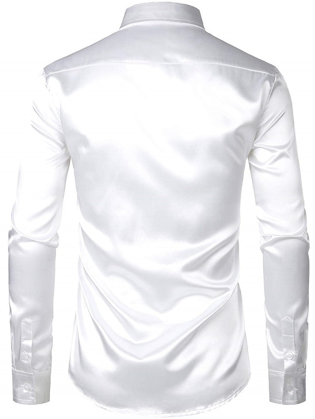 Men's Casual Polyester Long Sleeves Solid Color Shirt