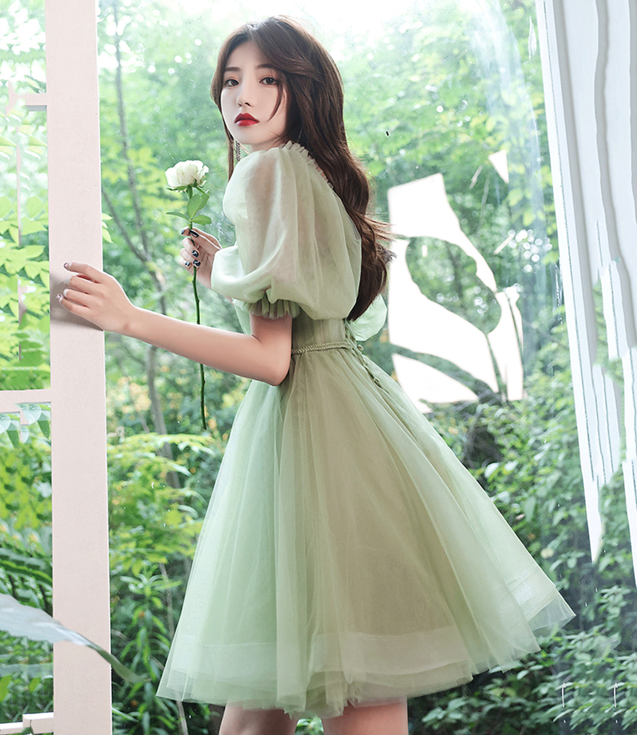 Green tulle short prom dress homecoming dress  8918