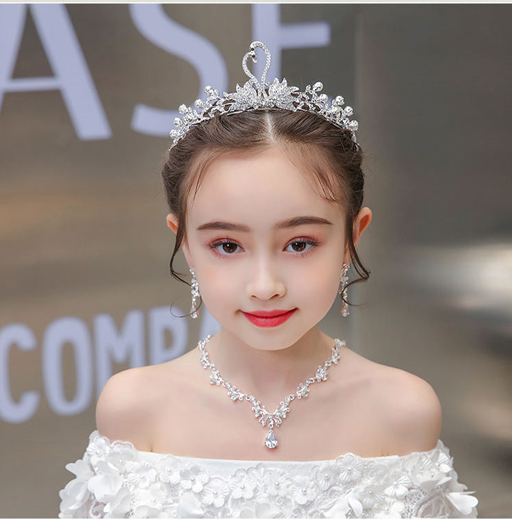 Pretty Elegant Silver Crystal Swan Princess Crown Headpiece Accessories