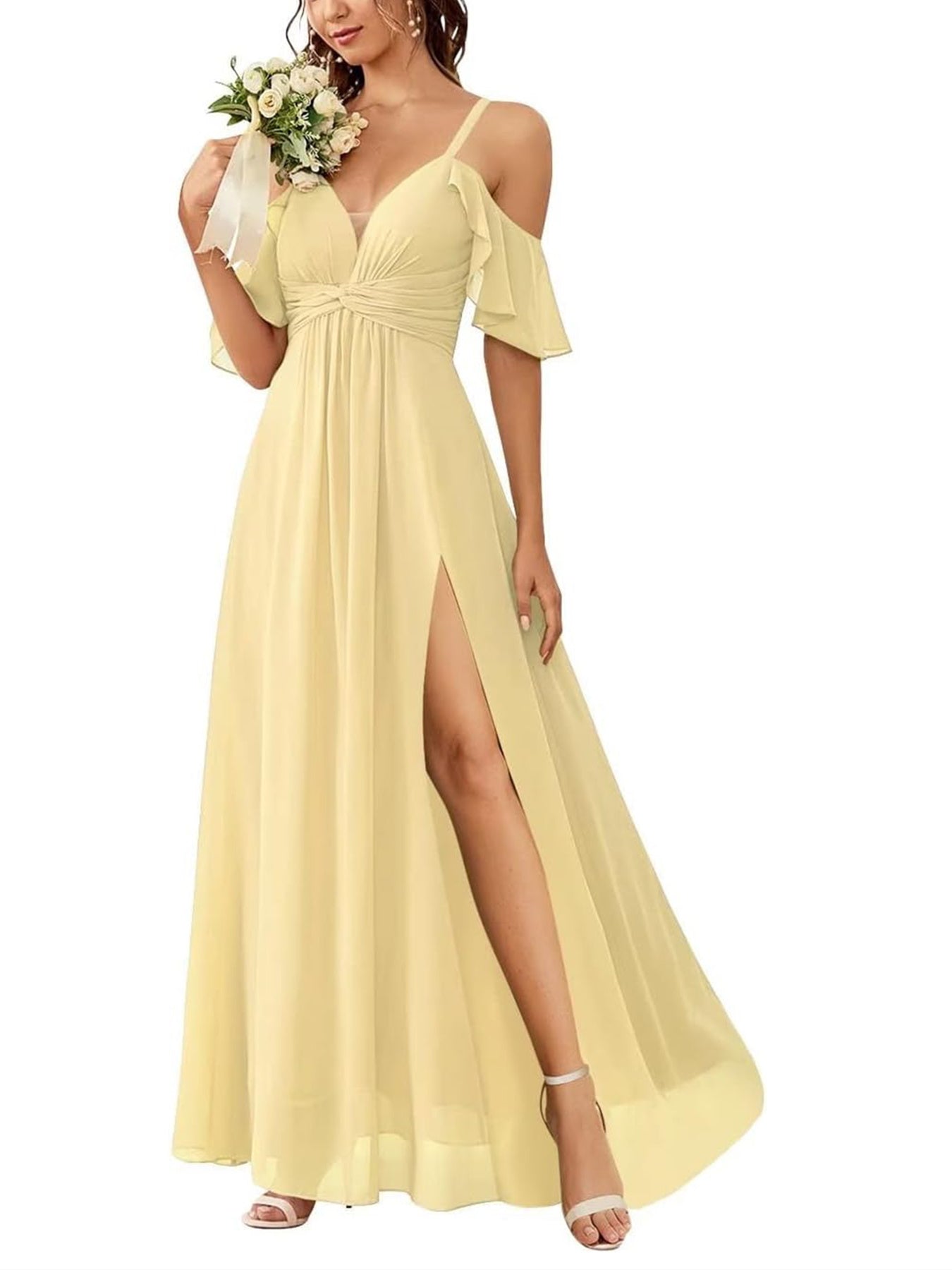 A Line/Princess Off-the-Shoulder Floor-Length Bridesmaid Dresses with Pockets