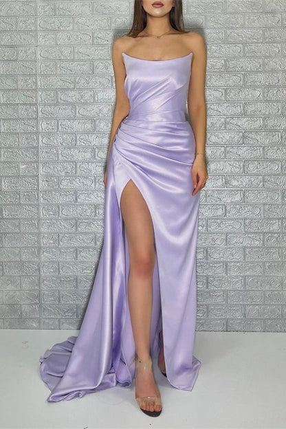 Lavender Mermaid Prom Dress Sleeveless Strapless With Split ED0601