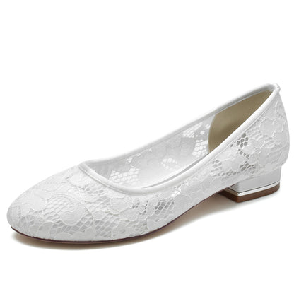 Women's Wedding Shoes Lace Low Closed Round Toe Minimalism Bridal Shoes