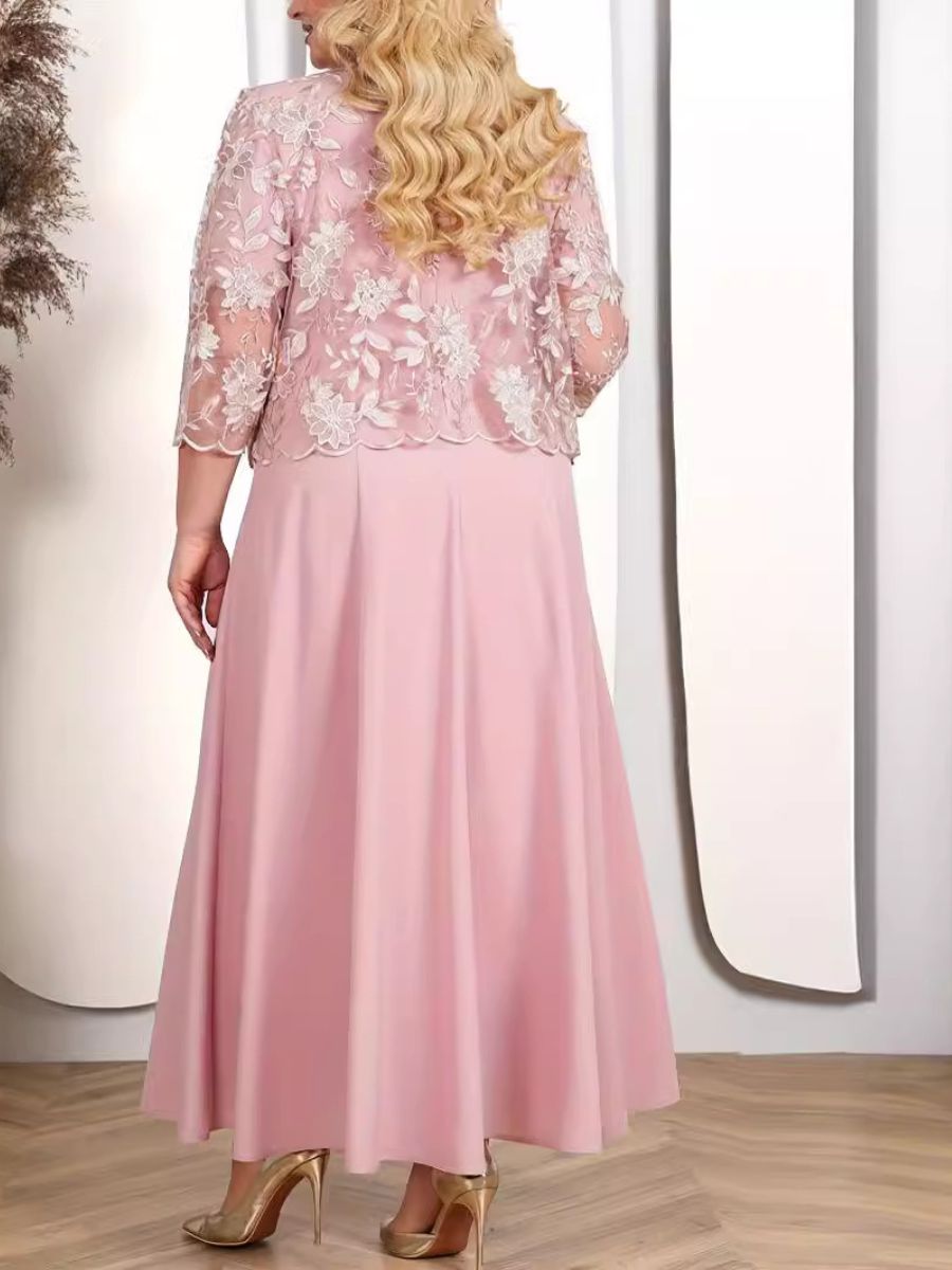 A-Line/Princess 3/4 Sleeves Tea-Length Plus Size Mother of the Bride Dresses with Appliques & Jacket