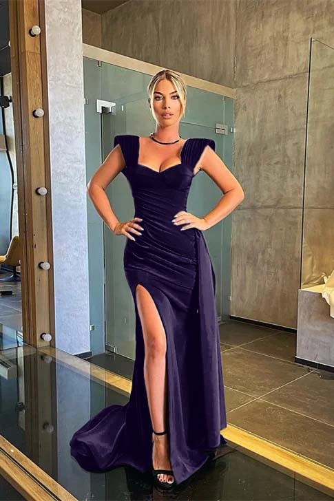 Black Mermaid Prom Dress Long With Split Ruffles PD0494