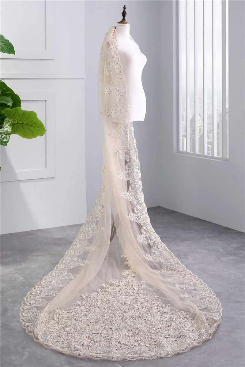 One-tier Luxurious Wedding Veil with Appliques