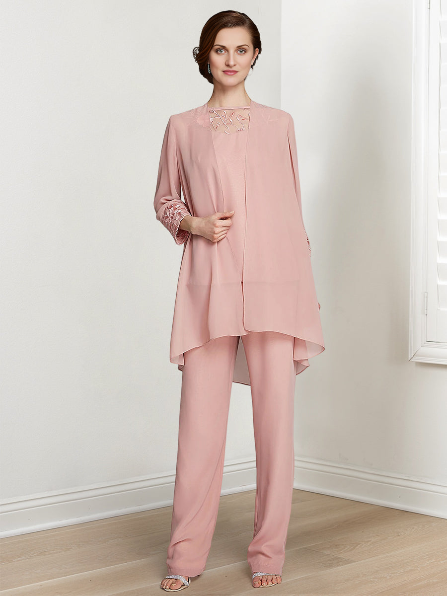 Chiffon Square Neck Long Sleeves Floor-Length Mother Of The Bride Pantsuits With Jacket