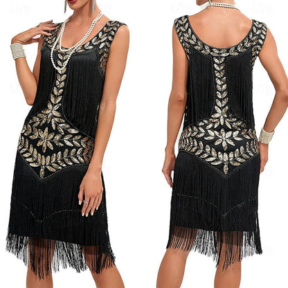 A-Line/Princess Scoop Sleeveless Knee-Length Vintage Dress with Sequins &Tassel Fringe