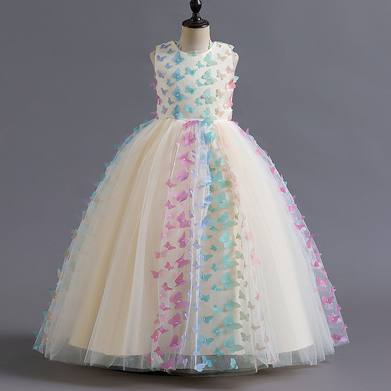 Ball Gown Scoop Neck Sleeveless Floor-Length Flower Girl Dress with 3D Butterfly