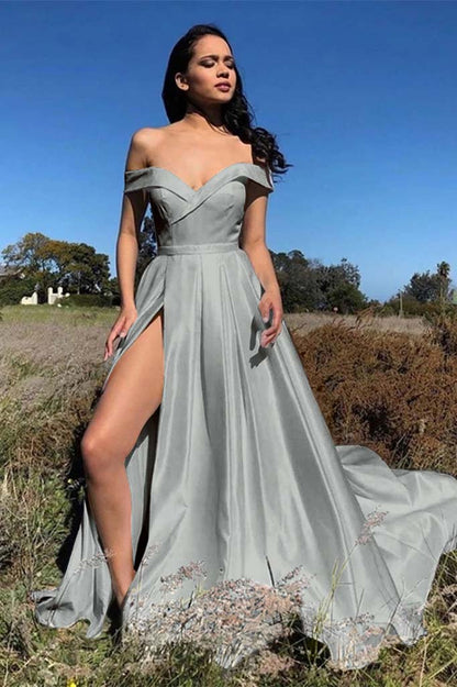 edgynewlook White Chic Off-the-Shoulder Slit Prom Dress