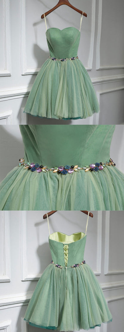 Cute green sweetheart neck short prom dress, homecoming dress  7783