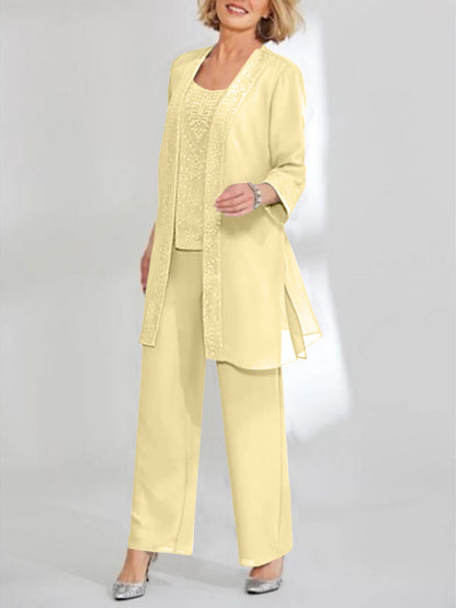 Chiffon Scoop Ankle-Length Mother of the Bride Pantsuits with Jacket