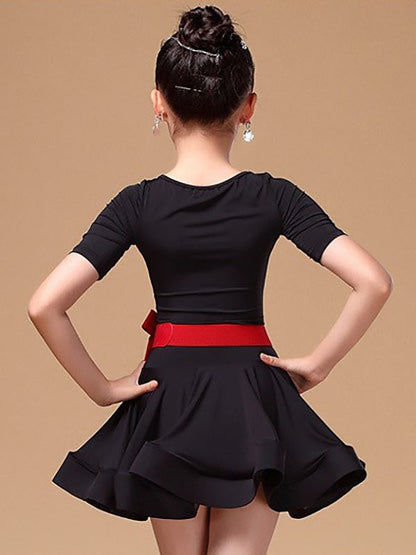 Latin Dance Kids' Dancewear Short Sleeve Cascading Ruffles Girls' Performance Spandex Polyester