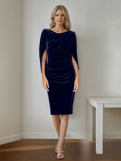 A-Line/Princess Scoop Half Sleeves Knee-Length Velvet Mother of the Bride Dresses with Ruffles