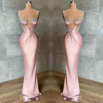 Pink Beautiful Prom Dress Spaghetti Strap with Beadings ED0583