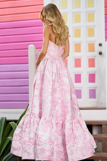 Sweet Pink Strapless Prom Dress Sleeveless Long Ball Gown YB0069