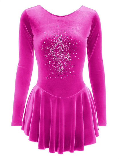 Figure Skating Dress Women's Girls' Dancewear Velvet Long Sleeve Ice Skating Dress