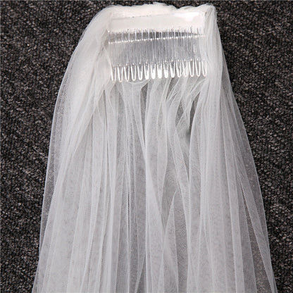 One-tier Long Lace Wedding Veil with Appliques