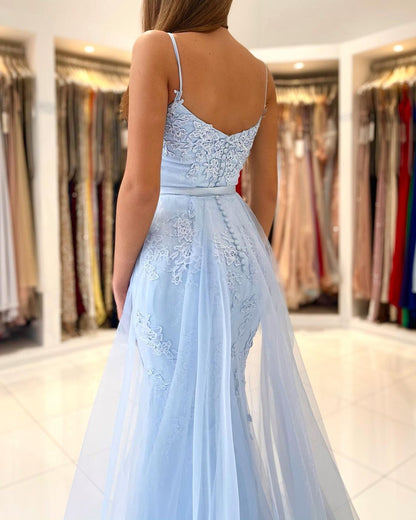 Sky Blue Lace Prom Dress Mermaid PD0103