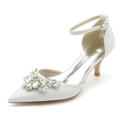 Women's Wedding Shoes Glitter Rhinestone Mid Heel Pointed Toe Buckle Bridal Shoes