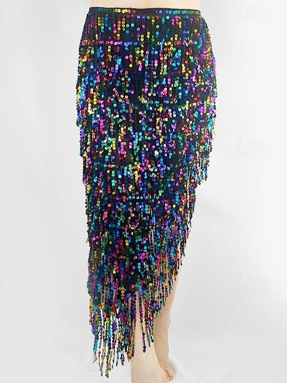 Belly Dance Skirts Pure Color Splicing Sequins Women's Performance