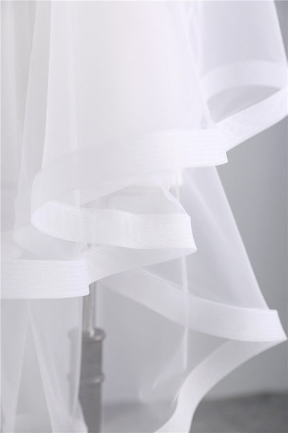 One-tier Classic Lace Wedding Veil with Solid Tulle