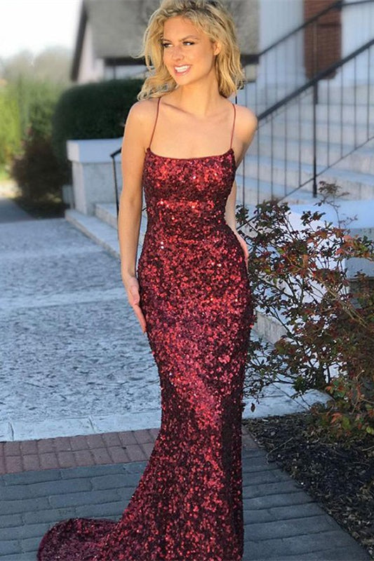 Burgundy Sequins Mermaid Prom Dress PD0250